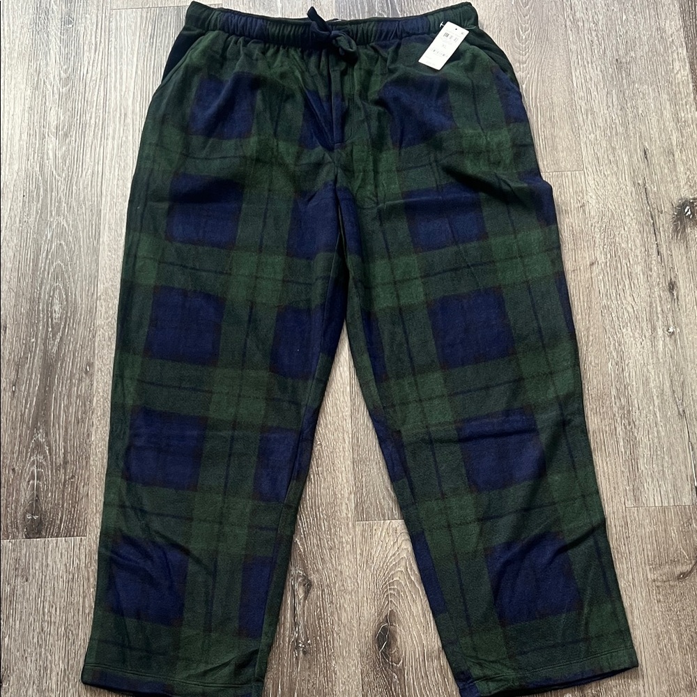 Men's Green and Blue Plaid Fleece Lounge Pants NWT Size XL